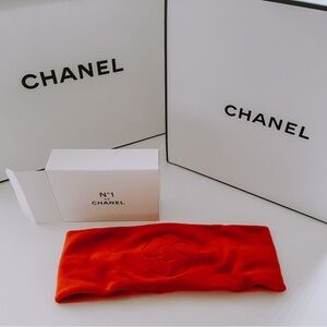 CHANEL no1 red velvet camellia flower headband NEW